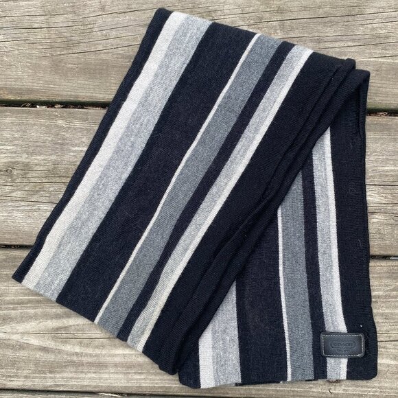 Muffler Wool Coach Scarf Striped Black Gray - Picture 1 of 4